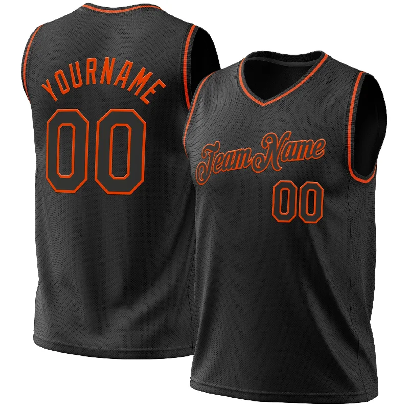 Custom Black Orange Authentic Throwback Basketball Jersey