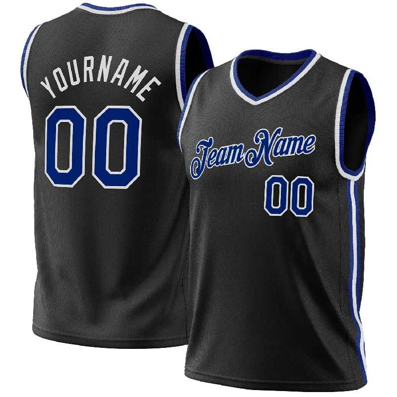 Custom Black Royal-White Authentic Throwback Basketball Jersey