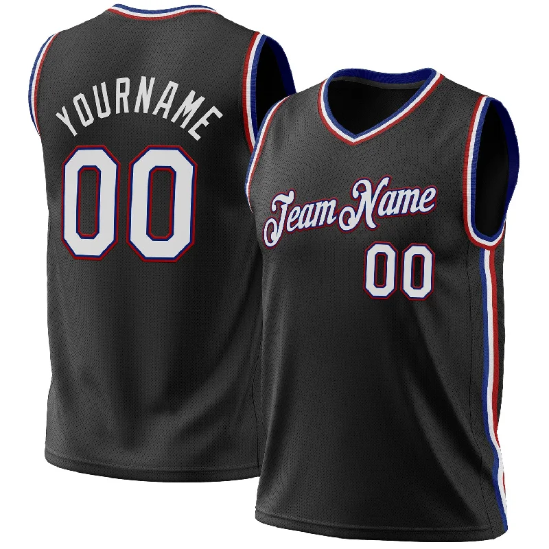 Custom Black Royal-Red Authentic Throwback Basketball Jersey