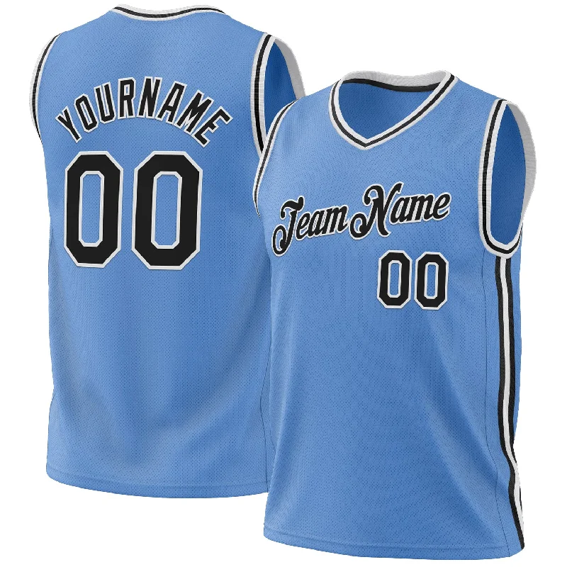 Custom Light Blue Black-White Authentic Throwback Basketball Jersey