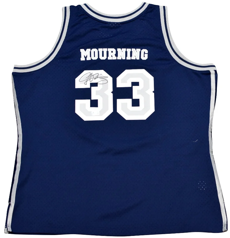 ALONZO MOURNING SIGNED GEORGETOWN HOYAS #33 NAVY MITCHELL & NESS JERSEY BECKETT