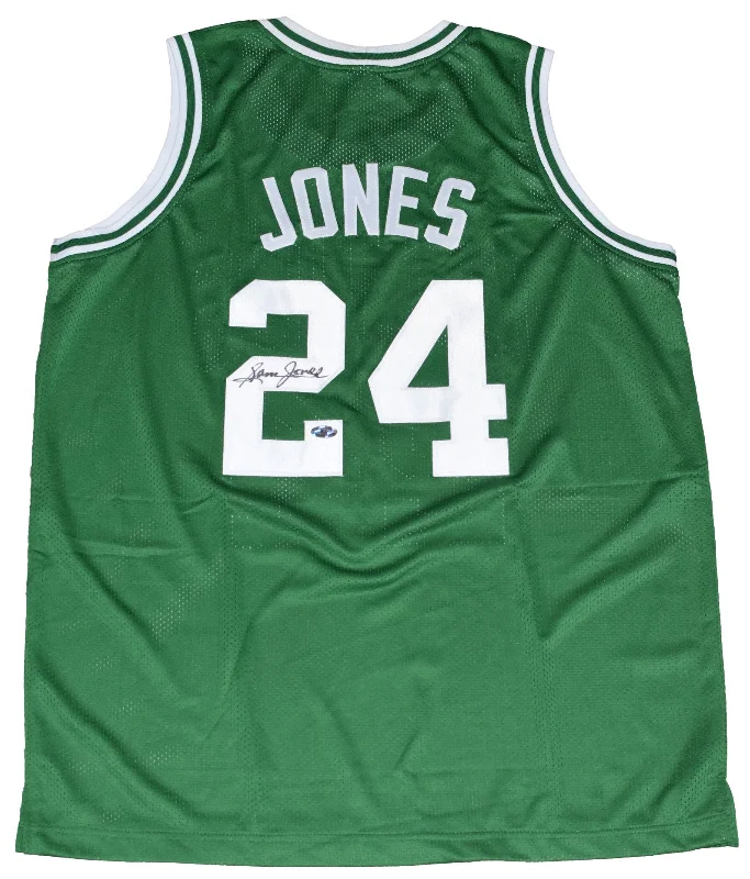 BOSTON CELTICS SAM JONES SIGNED #24 GREEN BASKETBALL JERSEY COA