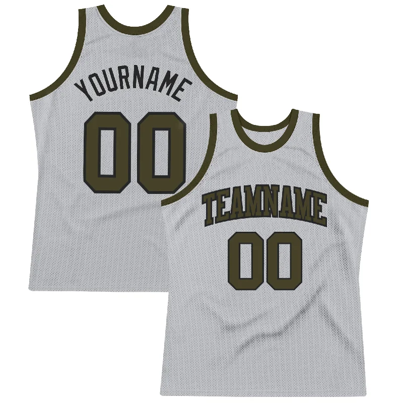 Custom Gray Olive-Black Authentic Throwback Basketball Jersey