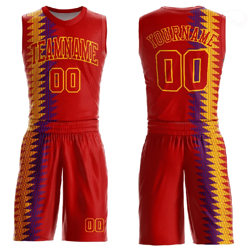 Custom Red Red-Gold Round Neck Sublimation Basketball Suit Jersey