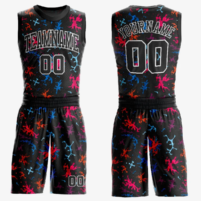 Custom Black Black-Light Blue Round Neck Sublimation Basketball Suit Jersey