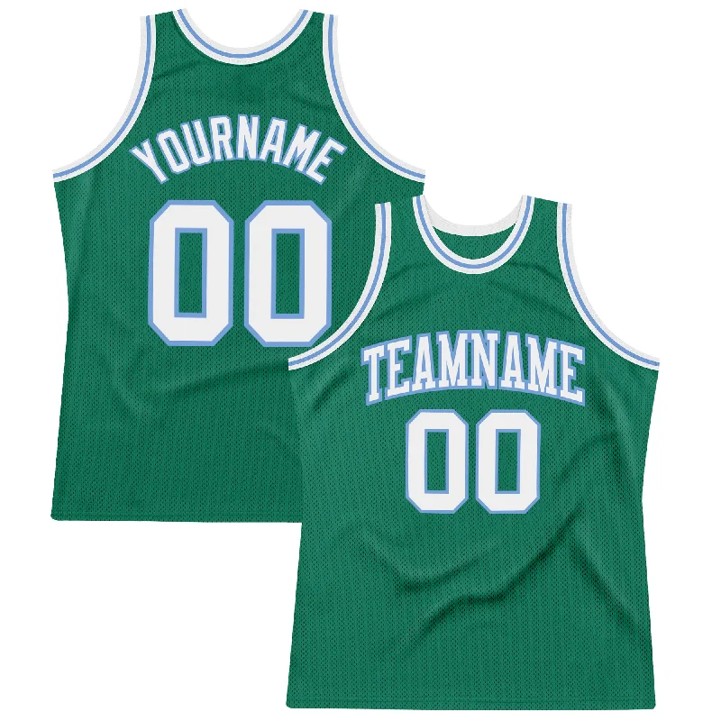 Custom Kelly Green White-Light Blue Authentic Throwback Basketball Jersey