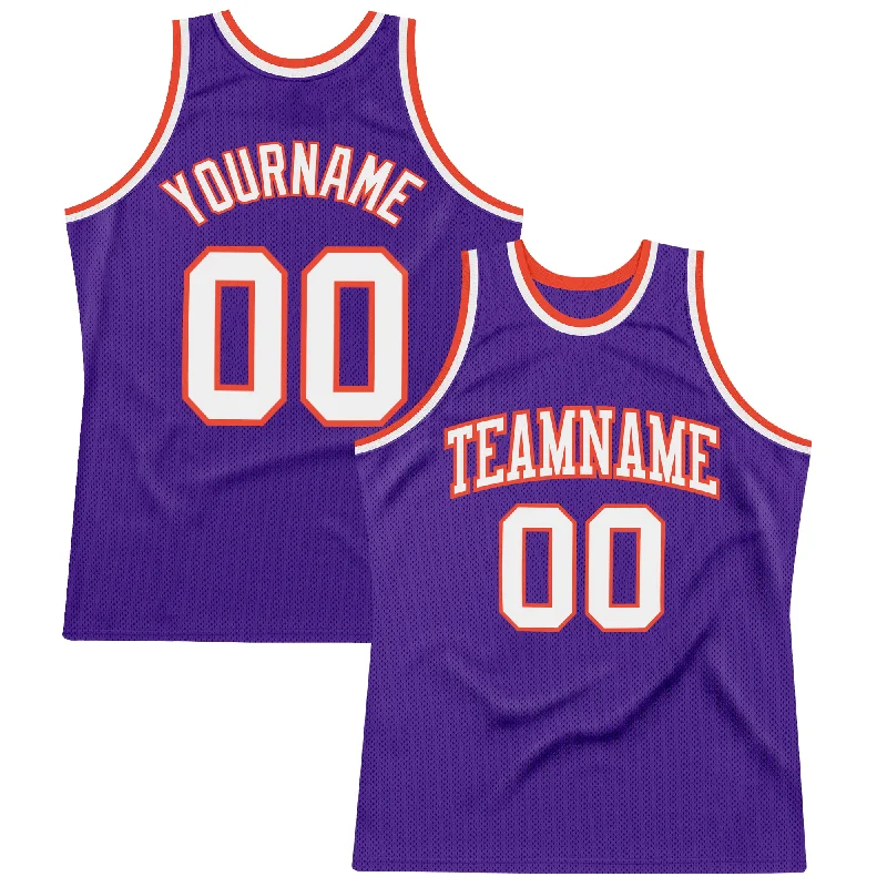 Custom Purple White-Orange Authentic Throwback Basketball Jersey