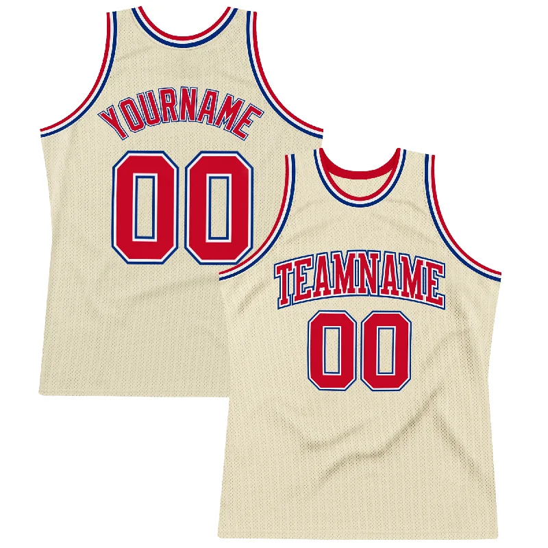 Custom Cream Red-Royal Authentic Throwback Basketball Jersey