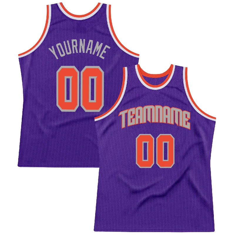 Custom Purple Orange-Gray Authentic Throwback Basketball Jersey