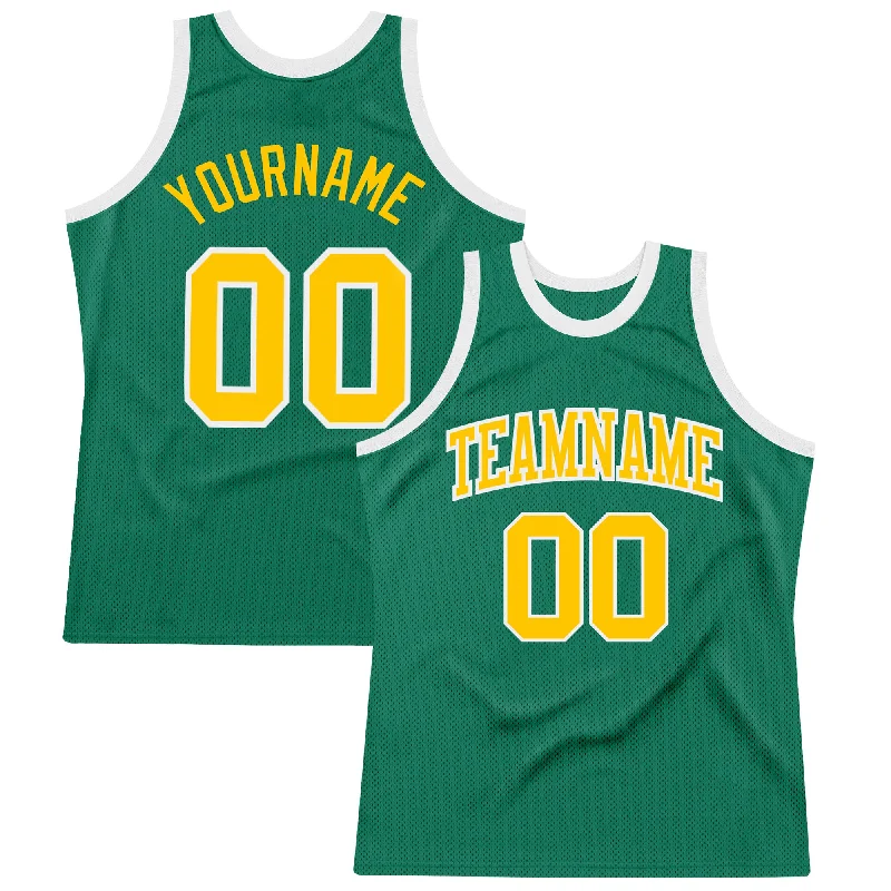 Custom Kelly Green Gold-White Authentic Throwback Basketball Jersey