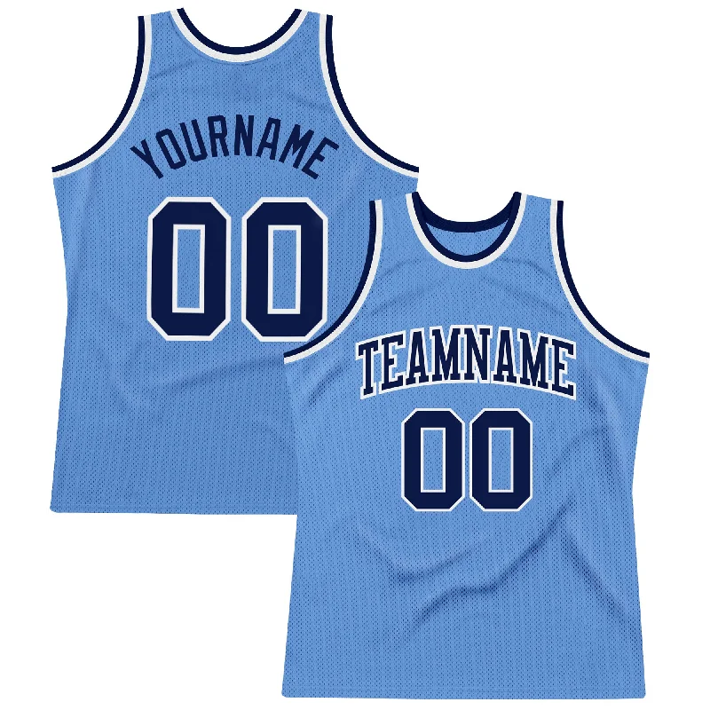 Custom Light Blue Navy-White Authentic Throwback Basketball Jersey