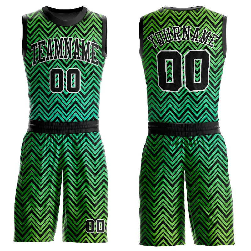 Custom Neon Green Black-White Round Neck Sublimation Basketball Suit Jersey