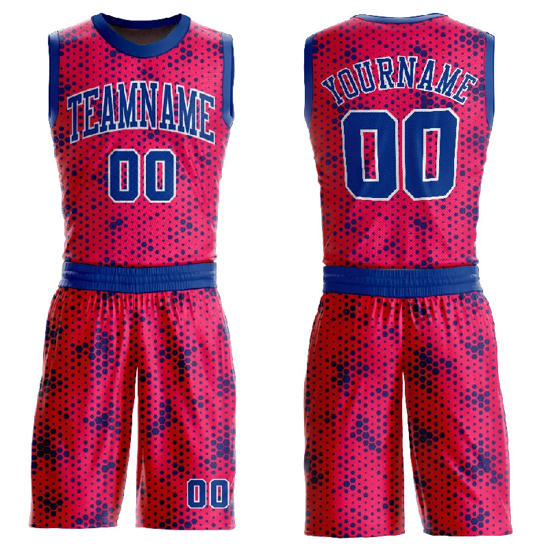 Custom Pink Royal-White Round Neck Sublimation Basketball Suit Jersey