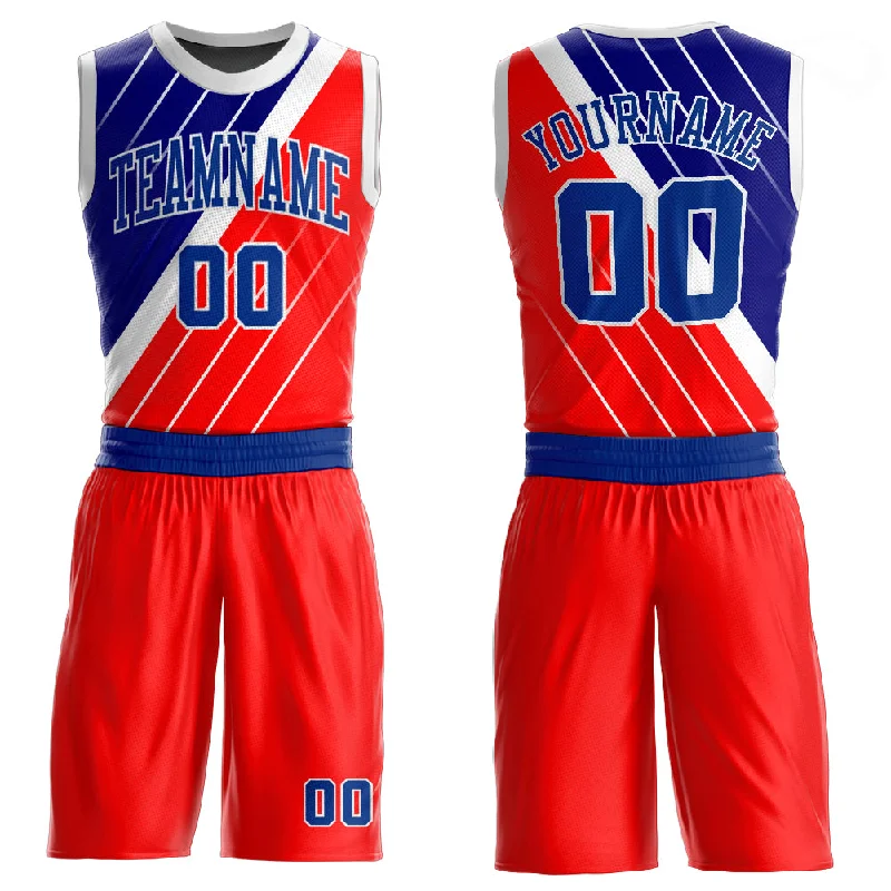 Custom Red Royal-White Round Neck Sublimation Basketball Suit Jersey