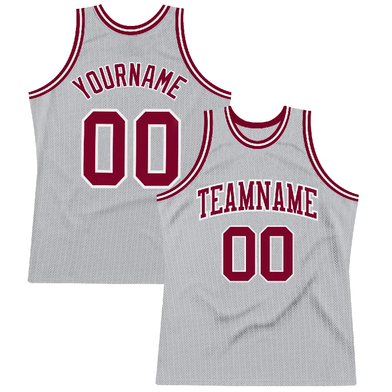 Custom Gray Maroon-White Authentic Throwback Basketball Jersey