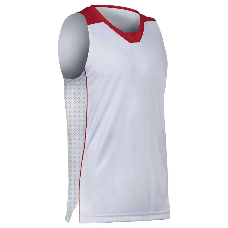 Champro BBJ23 Elite Basketball Jersey - White Scarlet