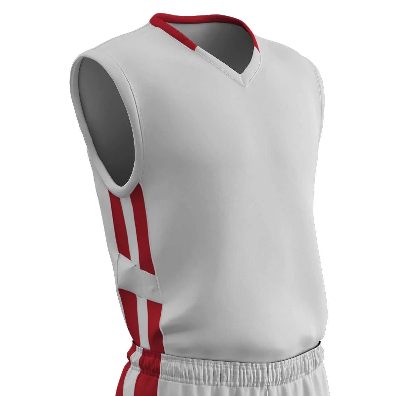 Champro BBJ9 Muscle Dri-Gear Basketball Jersey Adult & Youth - White Scarlet