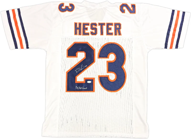 Chicago Bears Devin Hester Autographed White Jersey Light Autos "PR/KR Goat" JSA Stock #234654