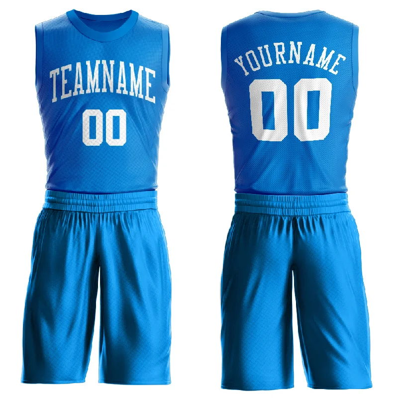 Custom Blue White Round Neck Suit Basketball Jersey