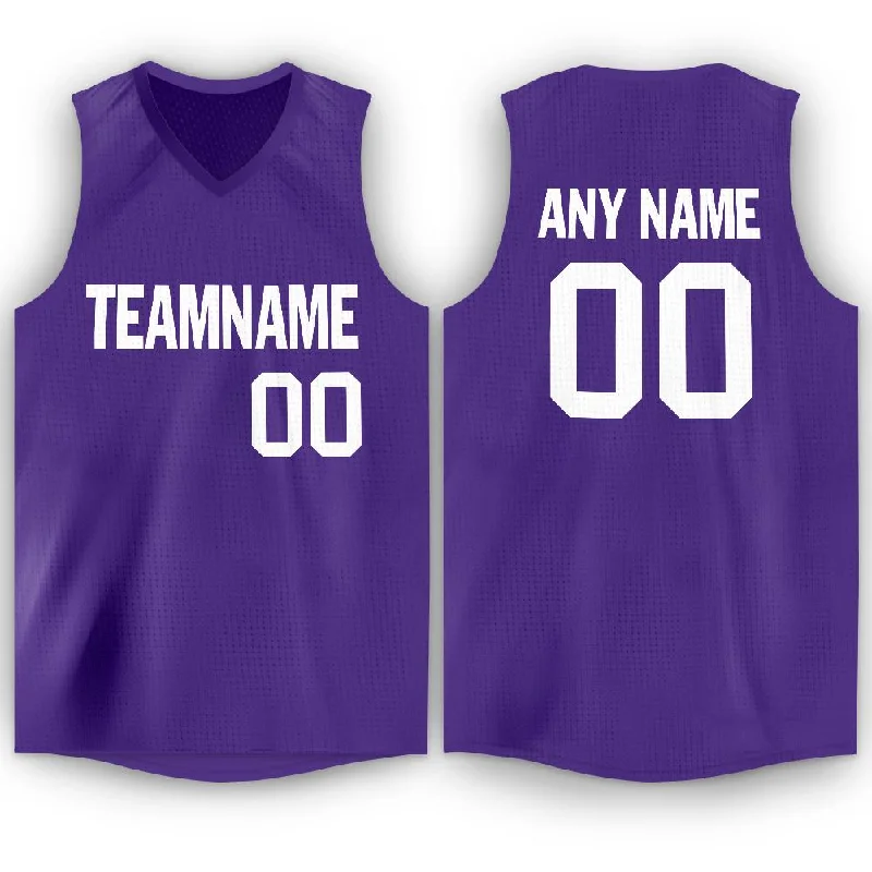 Custom Purple White V-Neck Basketball Jersey