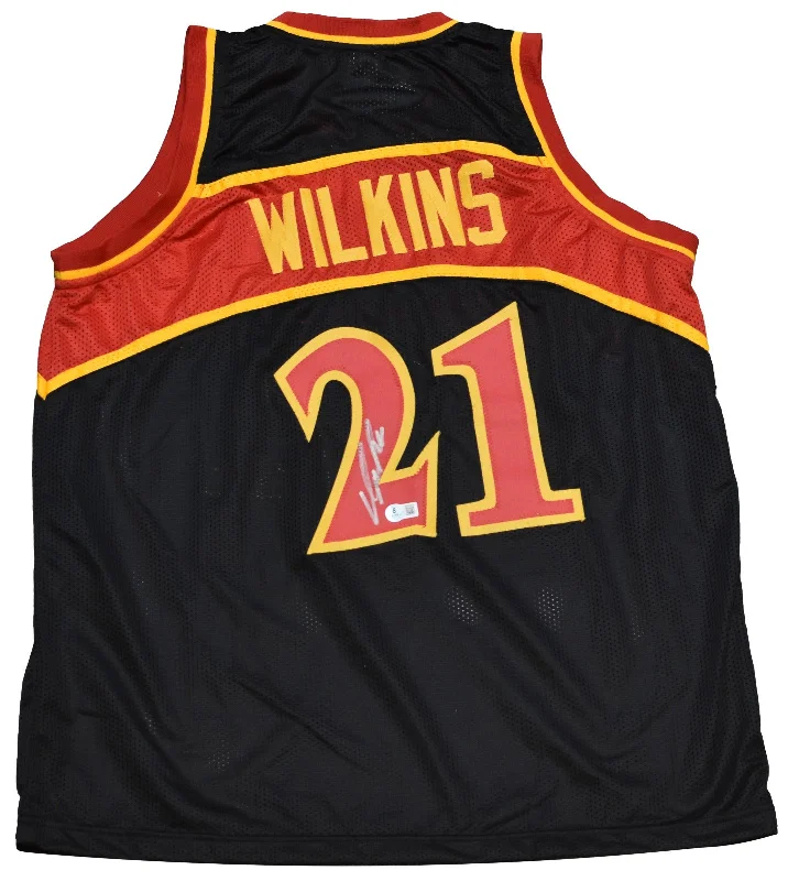 DOMINIQUE WILKINS SIGNED ATLANTA HAWKS #21 BLACK BASKETBALL JERSEY BECKETT