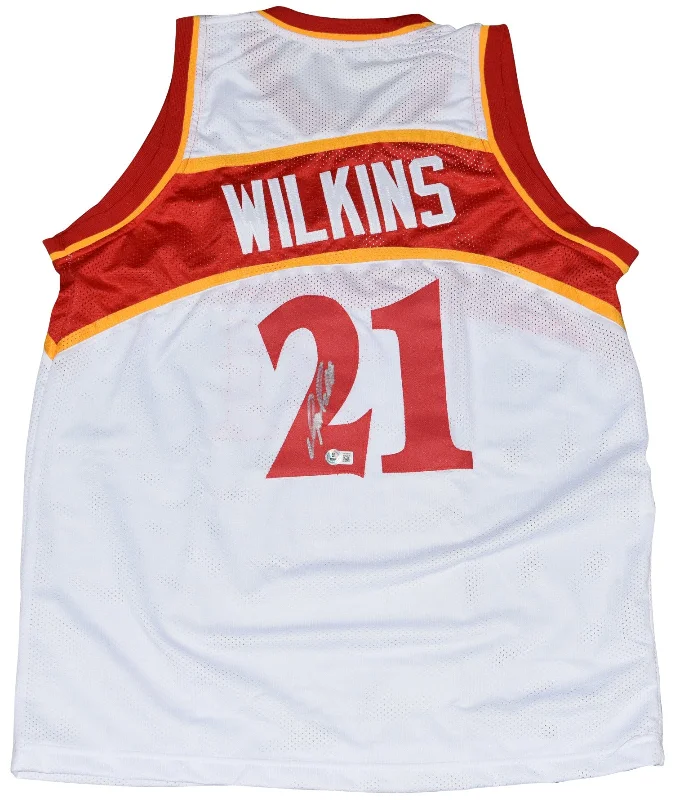 DOMINIQUE WILKINS SIGNED ATLANTA HAWKS #21 WHITE BASKETBALL JERSEY BECKETT