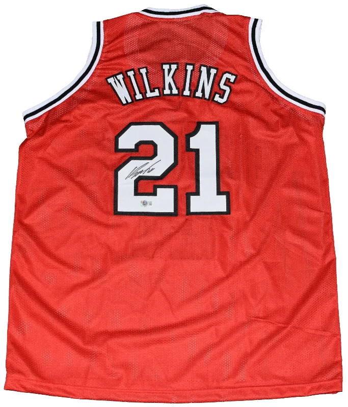 DOMINIQUE WILKINS SIGNED GEORGIA BULLDOGS #21 RED BASKETBALL JERSEY BECKETT