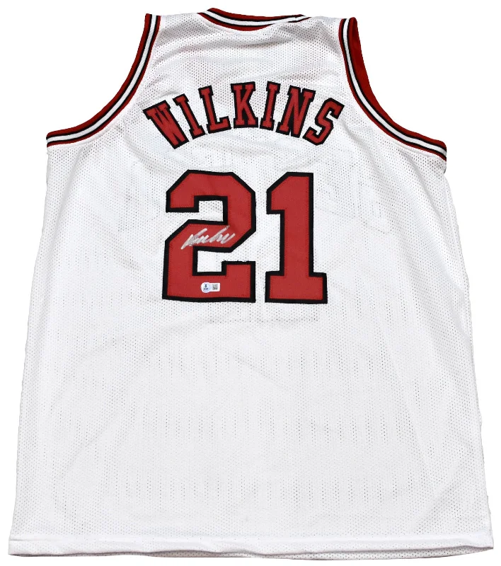 DOMINIQUE WILKINS SIGNED GEORGIA BULLDOGS #21 WHITE BASKETBALL JERSEY BECKETT