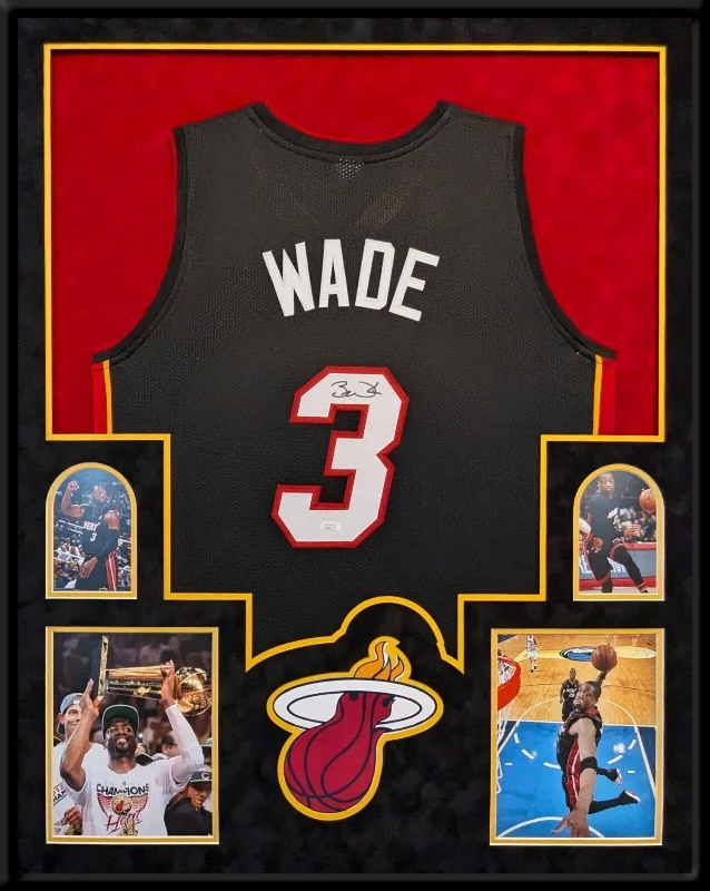 FRAMED IN SUEDE MIAMI HEAT DWYANE WADE AUTOGRAPHED SIGNED JERSEY JSA COA