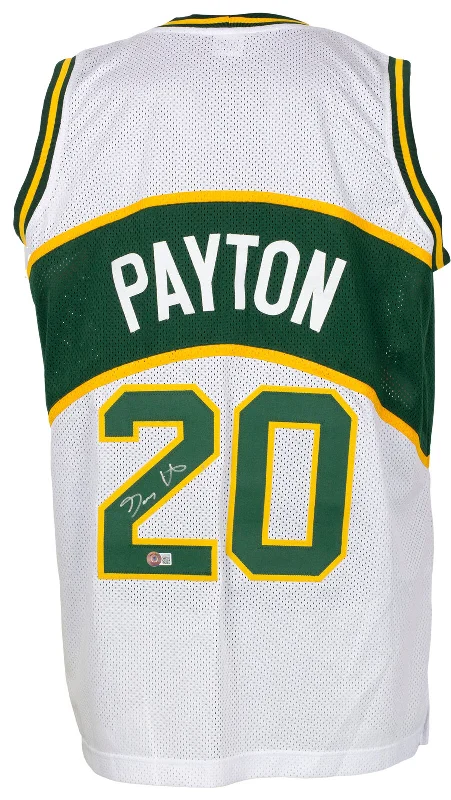 Gary Payton Seattle Signed White Basketball Jersey BAS ITP