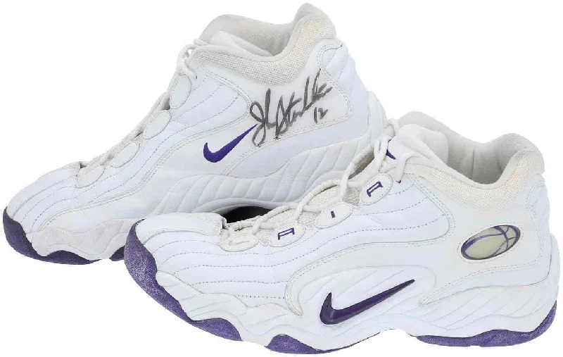 John Stockton Twice Signed Game Used Utah Jazz 1997-98 Nike Sneakers BAS+Mears