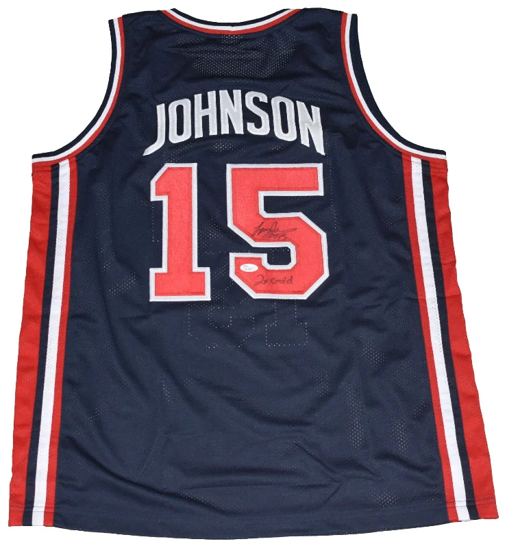 LARRY JOHNSON AUTOGRAPHED SIGNED DREAM TEAM USA #15 BASKETBALL JERSEY JSA