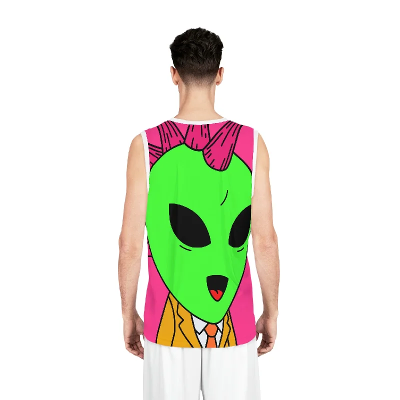 Pink Spiked Hair Gold Suit Alien Visitor Gold Suit Graphic Basketball Jersey (AOP)