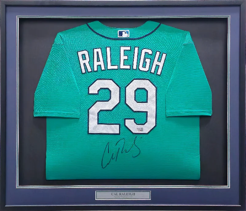 Seattle Mariners Cal Raleigh Autographed Framed Teal Nike Jersey Fanatics Holo Stock #234594