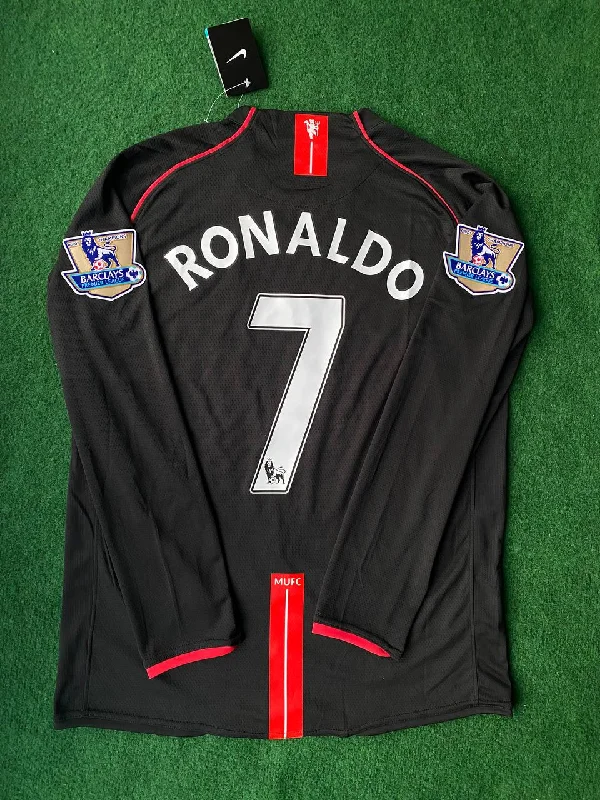 Cristiano Ronaldo 2007-2008 Manchester United Black Retro Football Jersey Trikot Camiseta Maillot