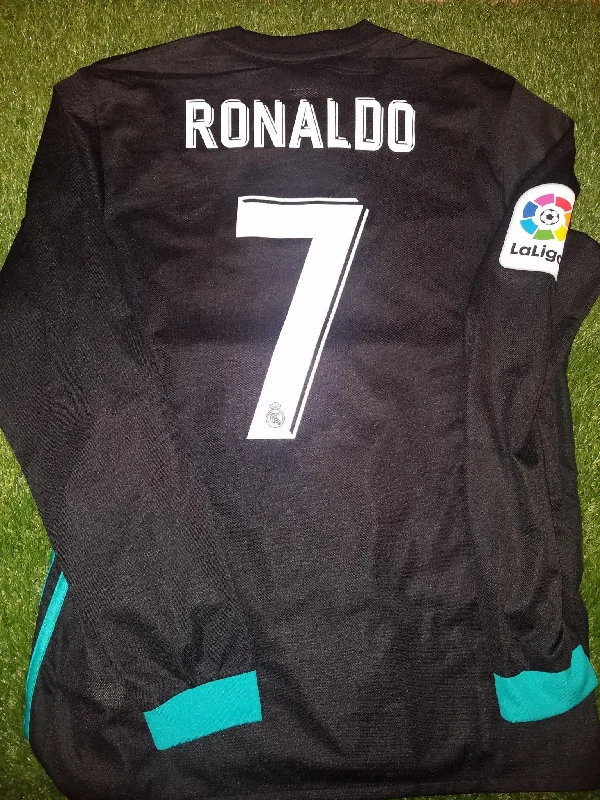 Cristiano Ronaldo Real Madrid 2017 2018 Black Long Sleeve Jersey Shirt Maglia L B31088