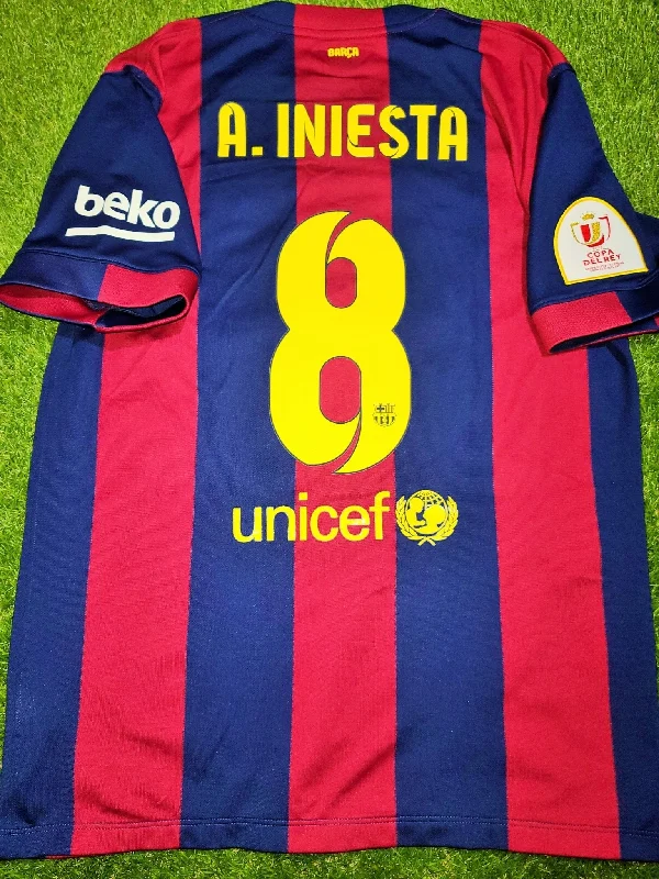 Iniesta Barcelona 2014 2015 COPA DEL REY FINAL TREBLE SEASON Jersey Shirt Camiseta L SKU#  610594-422