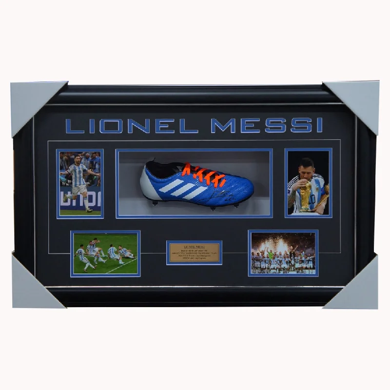 Lionel Messi Signed Adidas Boot Box Framed Argentina 2022 World Cup Champions - 5376