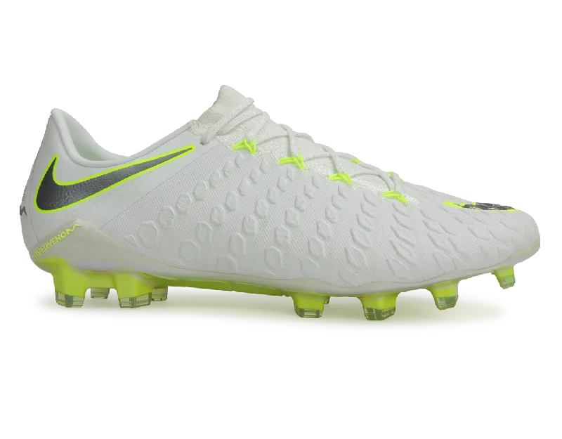 Nike Men's Hypervenom Phantom III Elite FG White/Volt/Metallic Cool Grey