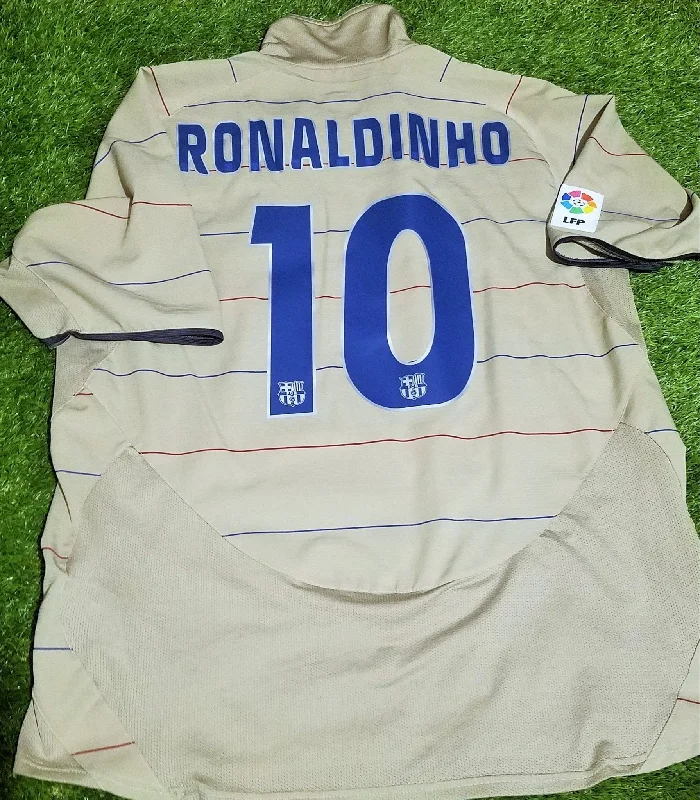 Ronaldinho Barcelona 2004 2005 Away Tan Jersey Shirt Camiseta L