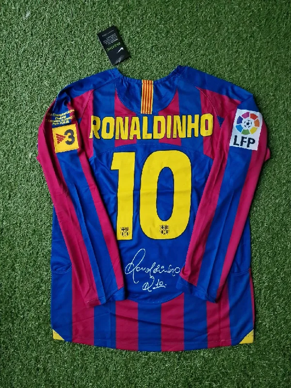 Ronaldinho Gaucho Barcelona 2006 Paris Final vs Arsenal Retro Long Sleeve Football Jersey