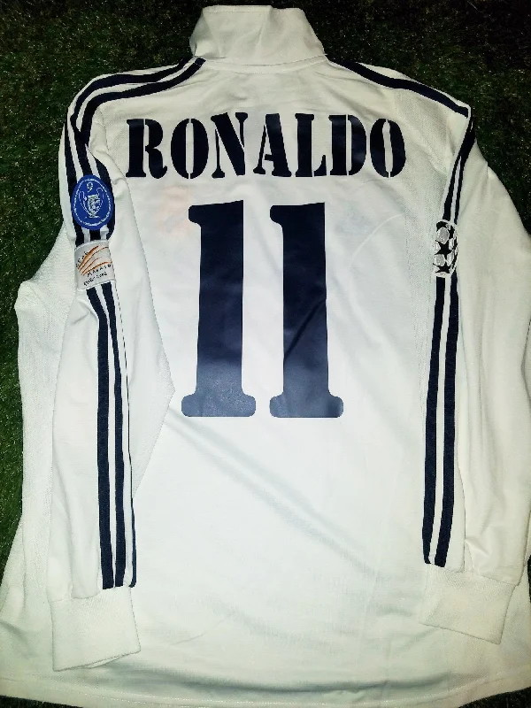 Ronaldo Real Madrid UEFA CENTENARY DEBUT SEASON 2002 2003 Long Sleeve Home Jersey Shirt Camiseta L