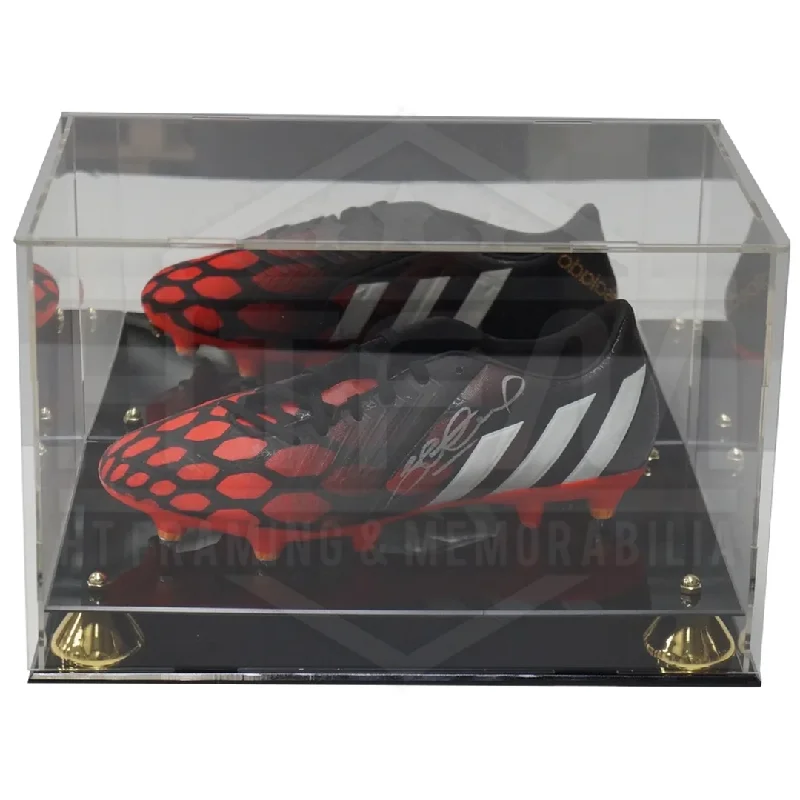 Deluxe acrylic Soccer boot display case with gold risers Mirror back finish - 3928